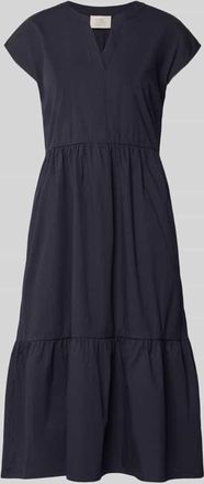 robe l&eacute;g&egrave;re Knielanges Kleid im Stufen-Look mit V-Ausschnitt in Marine, Gr&ouml;&szlig;e 34