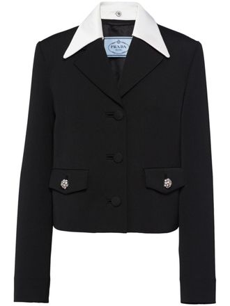 Prada contrast-trim wool blazer - women - Wool - 40 - Blue