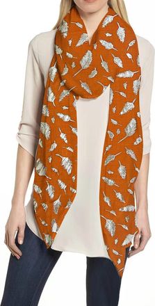 Lina & Lily Metallic Gold Silver Foil Feather Womens Scarf Shawl Wrap Lightweight (Orange-Silver)