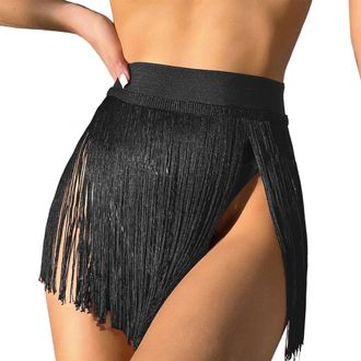 Generic High Hip Bikini Bottoms New Swimsuit Solid Color Fringe Beach Mini Skirt Bikini Swimsuit Skirt for Women Swim Top Women Underwire (Black, XL)