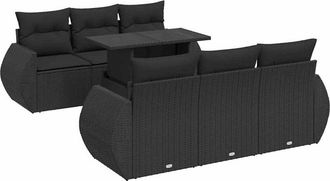 vidaXL Set De Sof&aacute;s De Jard&iacute;n 7 Pzas Con Cojines Rat&aacute;n Sint&eacute;tico Negro Vidaxl