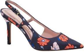 Kate Spade New York valerie embroided pointed toe slingback pump in Cptn Nvy Dotty Flora at Nordstrom Rack, Size 6.5