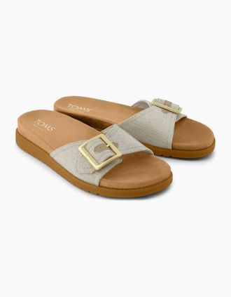 Toms Womens TOMS Marin Slide Textile Womens Natural Sandals - White - Size: 8