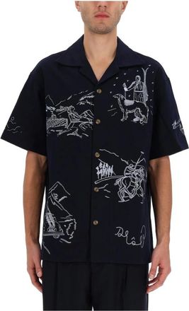 Dr&ocirc;le de Monsieur Camicia Button-Up a Maniche Corte con Stampa Astratta - - Shirts - Uomo - Blu - S