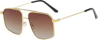 Generic Square Men Metal Sunglasses Women Large Frame Outdoor Sun Glasses(Orange)