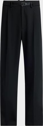 Moncler Mens Matte Black Belted Twill Trousers
