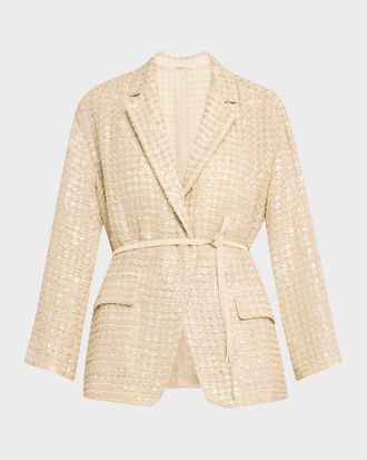 Brunello Cucinelli Paillette Linen-Blend Wrap Blazer Jacket
