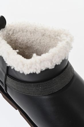 Brunello Cucinelli Stivaletti in Pelle con Inerno in Pelliccia e Strass Brunello Cucinelli
