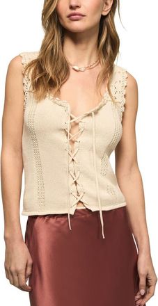 Lucky Brand Festival Lace-Up Knit Vest in Straw Heather at Nordstrom, Size X-Large