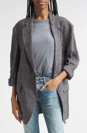 R13 Oversize Ragged Linen Blazer in Dark Grey With Micro Stripe at Nordstrom, Size X-Small