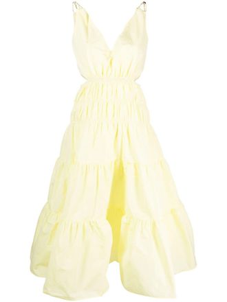 Maje cut-out tiered dress - women - Cotton/Elastodiene/Polyester/Polyester/Recycled Polyester/Viscose - 38 - Yellow