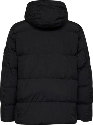 Stone Island Mens Hooded Down Jacket Crinkle Reps Ny Black Polyamide Padded &