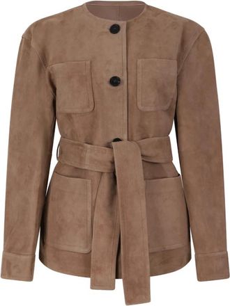 Max Mara Su&egrave;de Riem Jas - Dames - Leren en Su&egrave;de Jassen - Bruin - XS - Su&egrave;de - Jassen