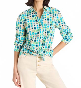 Nic+Zoe Bright Spot Cotton Crinkle Shirt In Aqua Multi