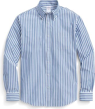 Brooks Brothers Friday Regular Fit Butcher Stripe Cotton Poplin Button-Down Shirt in Blue at Nordstrom, Size Medium