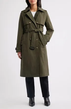 Bernardo Belted Stretch Cotton Trench Coat in Olive at Nordstrom, Size Xx-Large