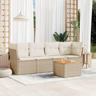 vidaXL Juego De Sof&aacute;s Jard&iacute;n Con Cojines 5 Pzas Rat&aacute;n Sint&eacute;tico Beige Vidaxl