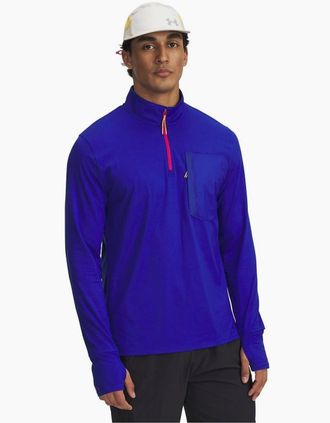 Under Armour Mens Trail Zip Neck Long Sleeve Thumb Hole T-Shirt - Blue - Size: 42