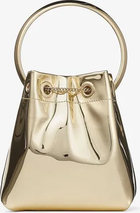 Jimmy Choo London Womens Bucket Bag Bon Metallic Leather Gold