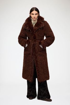 Ganni Coat in Alternative Shearling - Size 36 Chocolate Brown