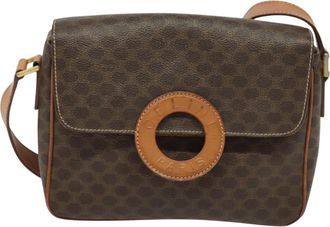 Celine Macadam Brown,Gold Canvas, Leather Shoulder Bag (Pre-Owned)