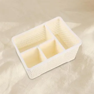 OEM Cuatro Organizadores De Cosm&eacute;ticos, De Pl&aacute;stico Color Beige, Con Caja Para Productos De Cuidado Facial Y Soporte Para Brochas De Maquillaje