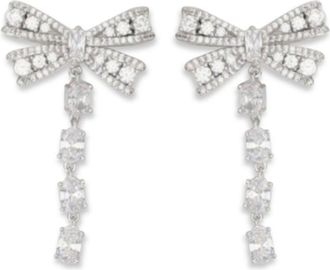 Self Portrait Womens Drop Earrings Crystal Bow Silver Brass