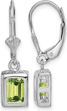 Diamond2Deal Sterling Silver Rhodium Plated 7x5 Emerald Cut Peridot Drop Dangle Earrings