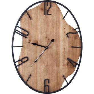 Beliani Beliani - Reloj De Pared Cl&aacute;sico Con Marco De Hierro Forma Oval Color Madera Clara Y Negro 46 X 60 Cm Meynes