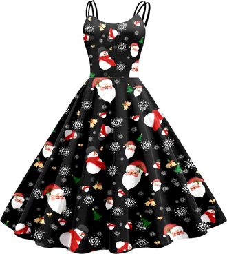 Generic Christmas Dresses, Long Black Skirt Women Long Sleeve Loose Plain Plus Size Maxi Dresses Mrs Christmas Dress Party for Women UK Present Costume Party 