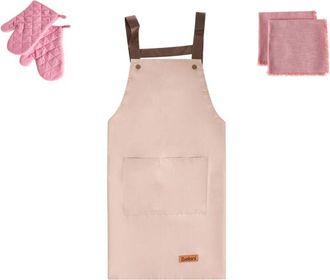 Beliani Beliani - Conjunto De Textiles De Cocina Delantal Guantes De Horno Pa&ntilde;os De Cocina Rosa Lactuca
