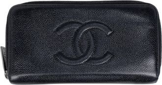Chanel Black Grained Calfskin Long Wallet (Bi-Fold) (Pre-Owned)