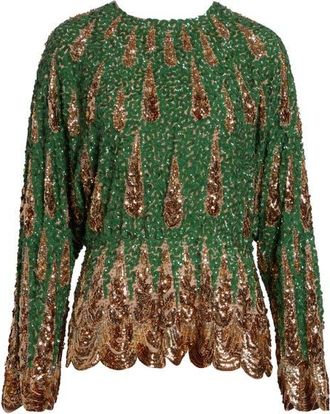Valentino Sequin Silk Chiffon Top in Green Multi at Nordstrom, Size 4 Us