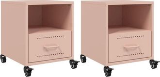vidaXL Bedside Cabinets 2 pcs Pink 36x39x43.5 cm Steel Vidaxl