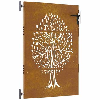 Berkfield Home Garden Gate 85x125 cm Corten Steel Tree Design in Brown