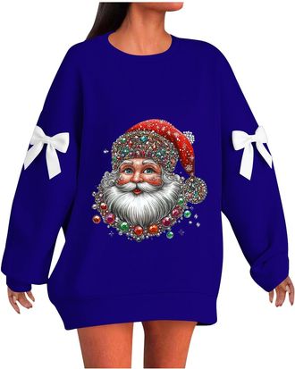 Generic Womens Christmas Jumpers Snowflake Wine Glass Xmas Jumpers Oversized Sweatshirts Bowknot Long Sleeve Tops Longline Christmas T Shirts Comfy Pullover L