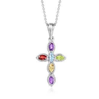 Ross-Simons Multi-Gemstone Cross Pendant Necklace in Sterling Silver