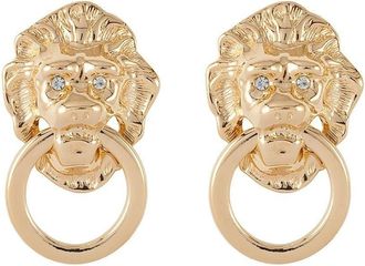 Kenneth Jay Lane 1990s lion head door-knock earrings - women - Gold Plated Brass/Swarovski Crystal - One Size