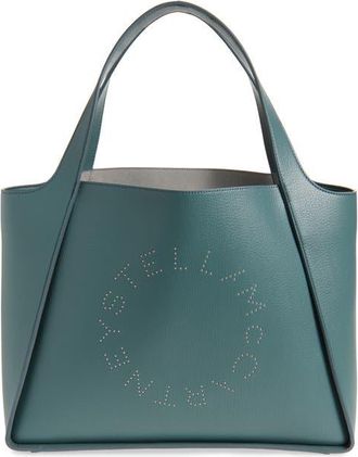 Stella McCartney Perforated Logo Faux Grainy Leather Tote in Balsam Green at Nordstrom