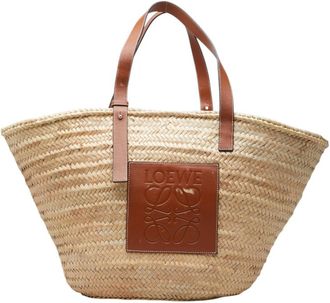 Loewe Beige Brown Raffia Leather Basket Shoulder Bag Tote Bag (Pre-Owned)