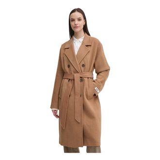 DKNY Dkny - Geknoopte Jas - Dames - Mantels - Bruin - Maat: XL Wol