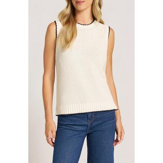 Matty M Elm Crewneck Cotton Sweater Vest in Ivory/black at Nordstrom, Size X-Small