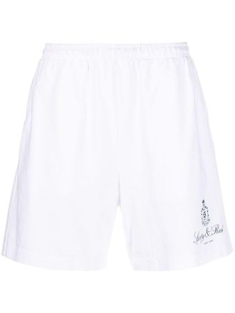 Sporty & Rich logo-print cotton track shorts - White