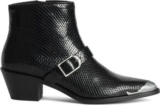 Zadig&Voltaire Zwarte Slangeffect Gesp Detail Blokhak - Dames - Cowboylaarzen - Zwart - 36 EU - Leer - Schoenen