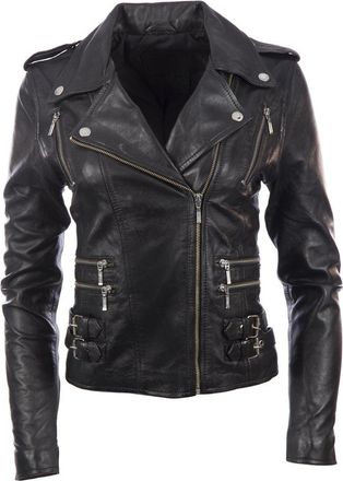 Aviatrix Womens Real Leather Cross-Zip Multi-Zip Biker Jacket (AGSM) 2XL Black