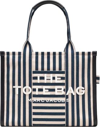 Marc Jacobs Navy Blue/White The Stripe Canvas Large Tote