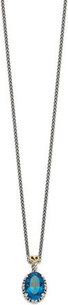 Diamond2Deal Sterling Silver with 14K Accent Oval London Blue Topaz Oval Pendant Necklace