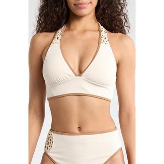 Sanctuary Halter Rib Triangle BIkini Top in White Sand at Nordstrom, Size X-Small