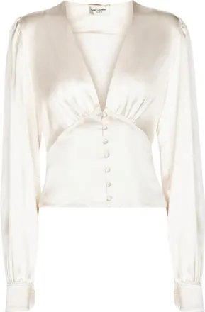Saint Laurent Cream Silk Blouse Size XS