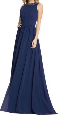 Mac Duggal Beaded Neckline Ruched Dress In Midnight